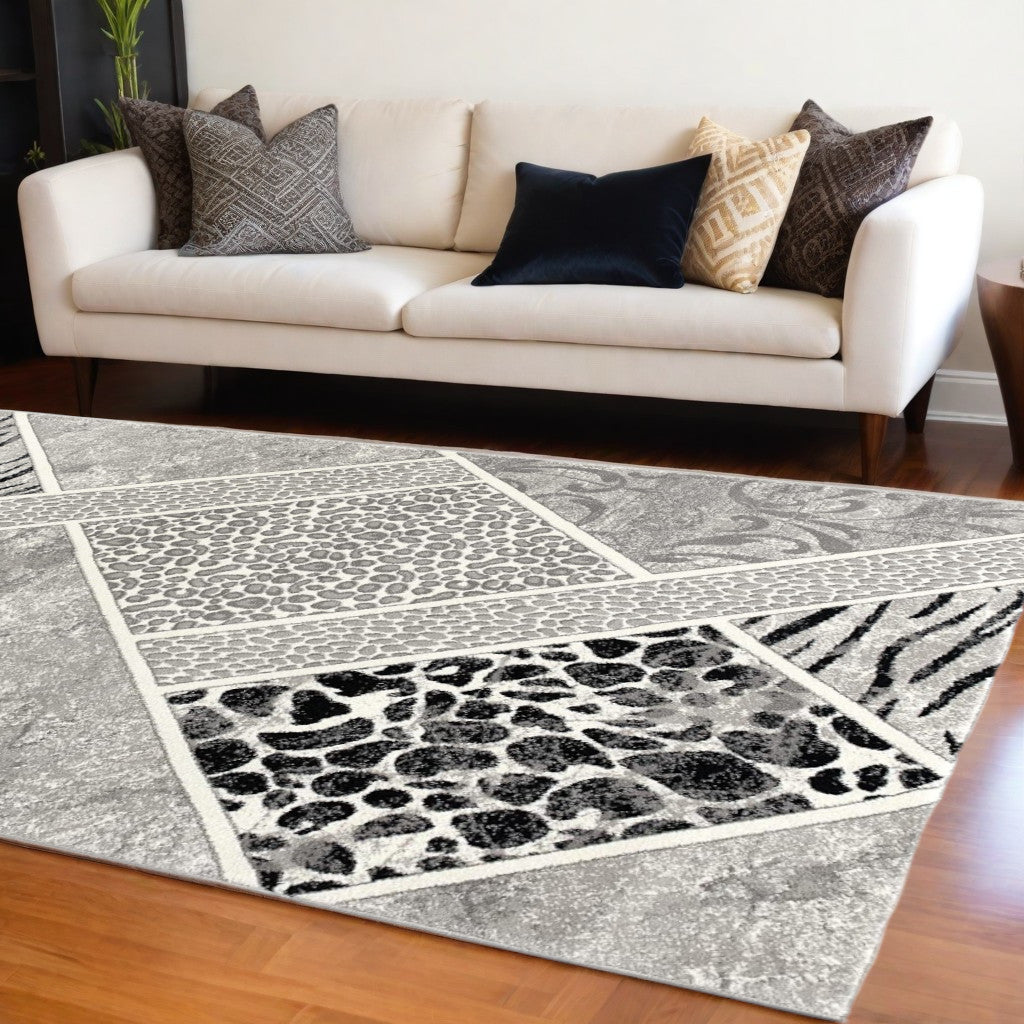 7' X 9' Grey Geometric Power Loom Stain Resistant Area Rug