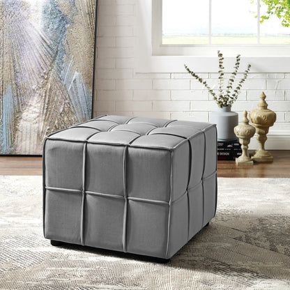 22" Yellow Velvet And Black Cube Ottoman