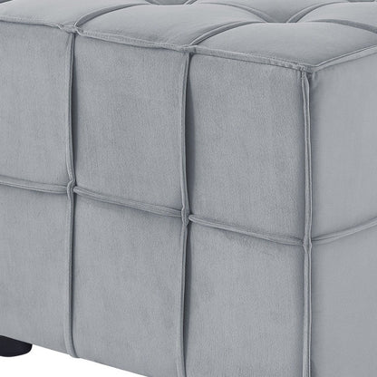 22" Light Gray Velvet And Black Cube Ottoman