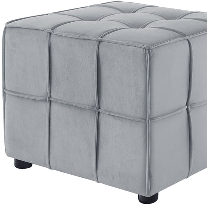 22" Yellow Velvet And Black Cube Ottoman