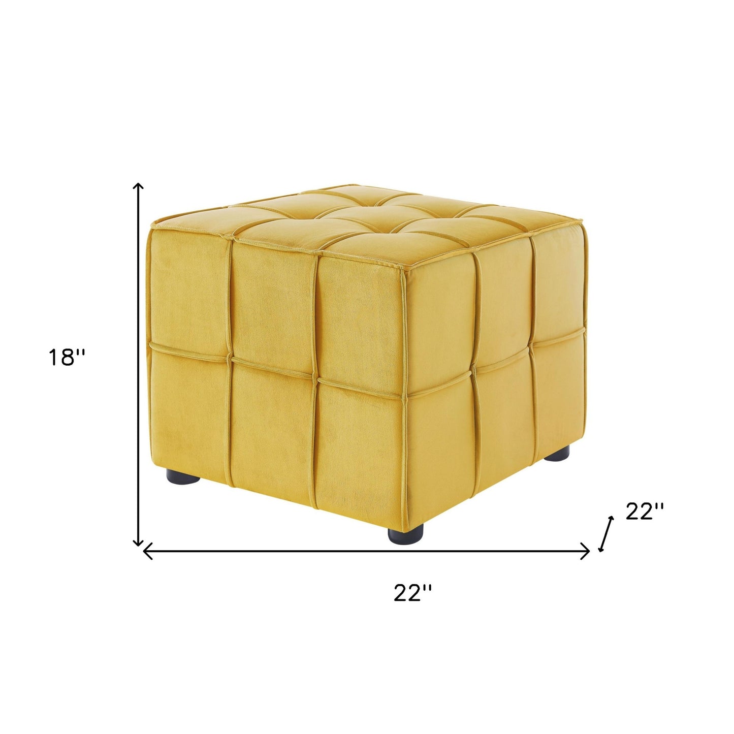 22" Yellow Velvet And Black Cube Ottoman