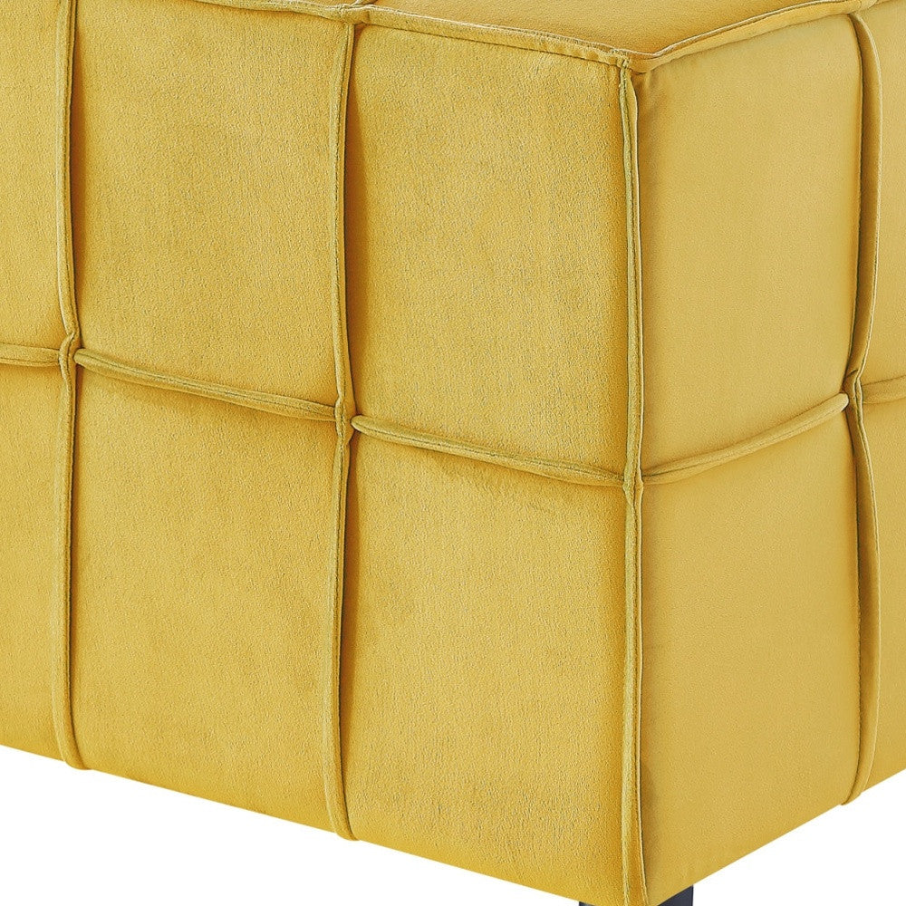 22" Yellow Velvet And Black Cube Ottoman