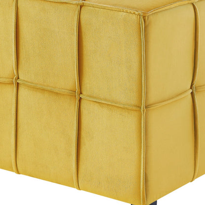 22" Yellow Velvet And Black Cube Ottoman