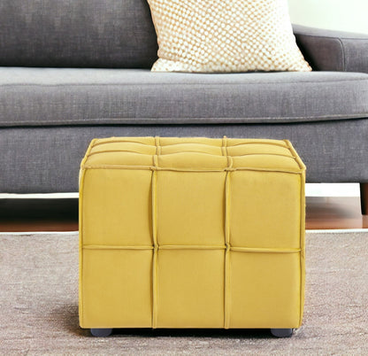 22" Yellow Velvet And Black Cube Ottoman