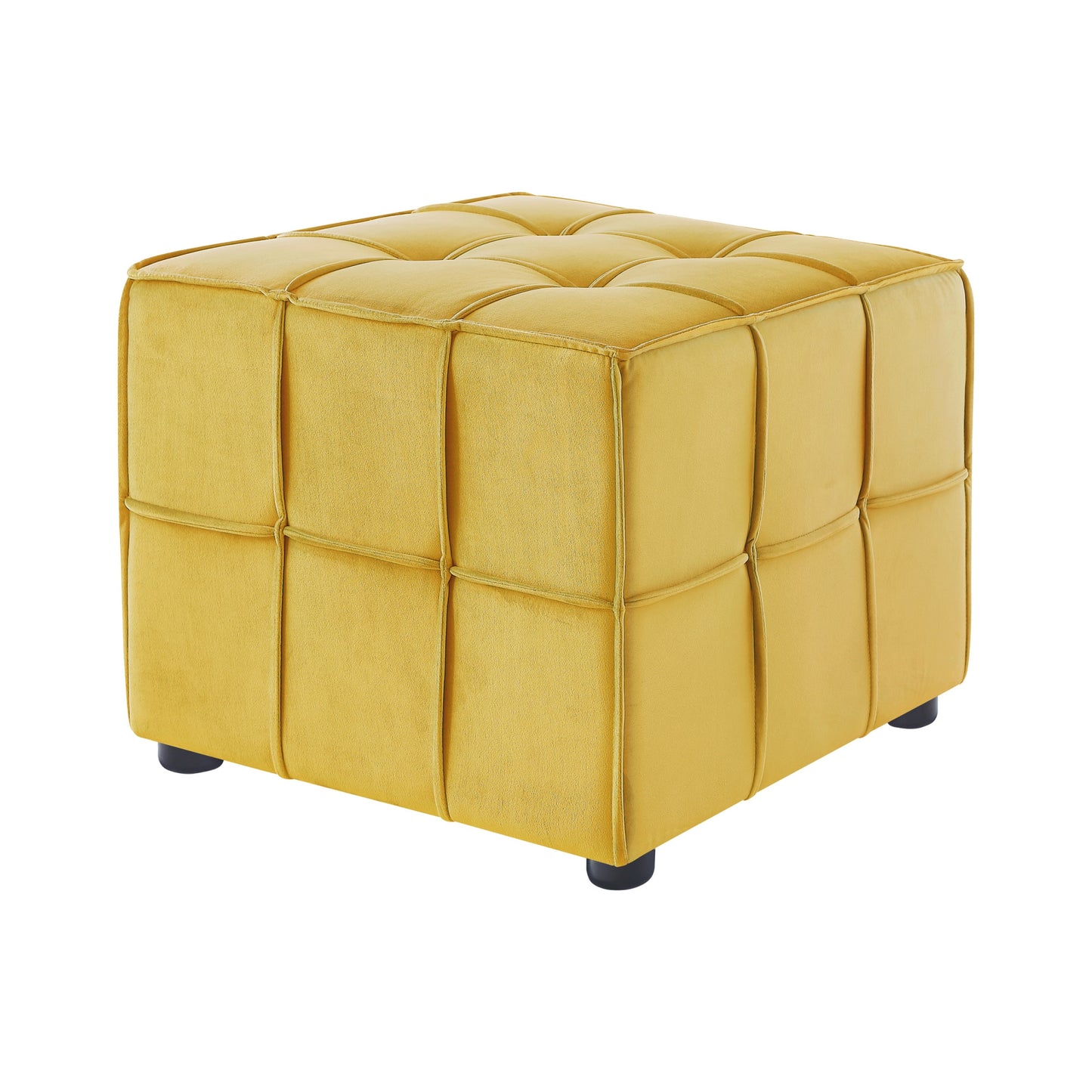 22" Yellow Velvet And Black Cube Ottoman