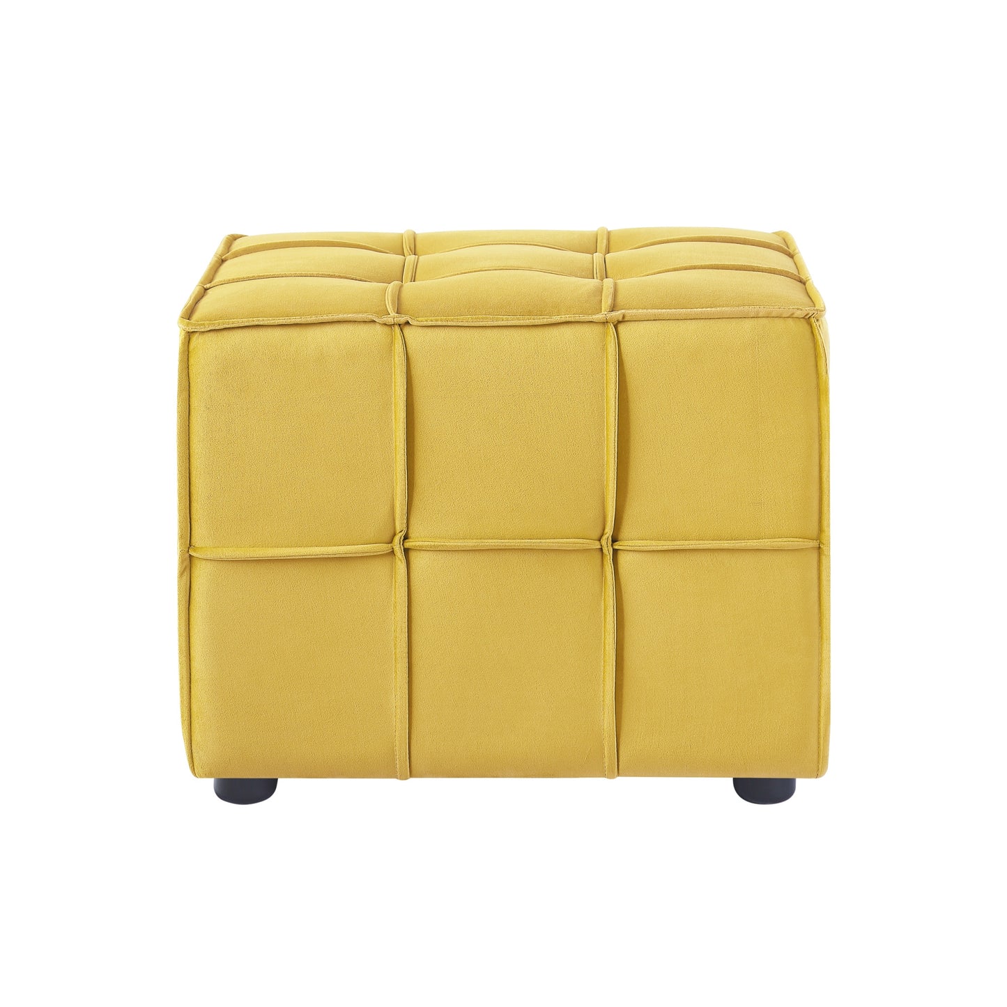 22" Yellow Velvet And Black Cube Ottoman