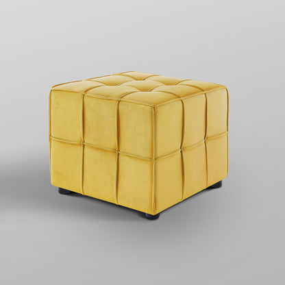 22" Yellow Velvet And Black Cube Ottoman