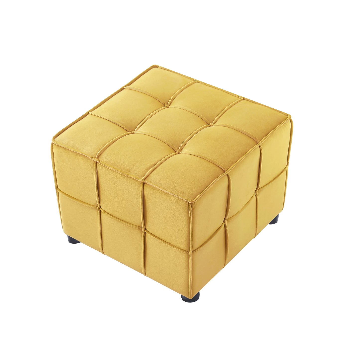 22" Yellow Velvet And Black Cube Ottoman