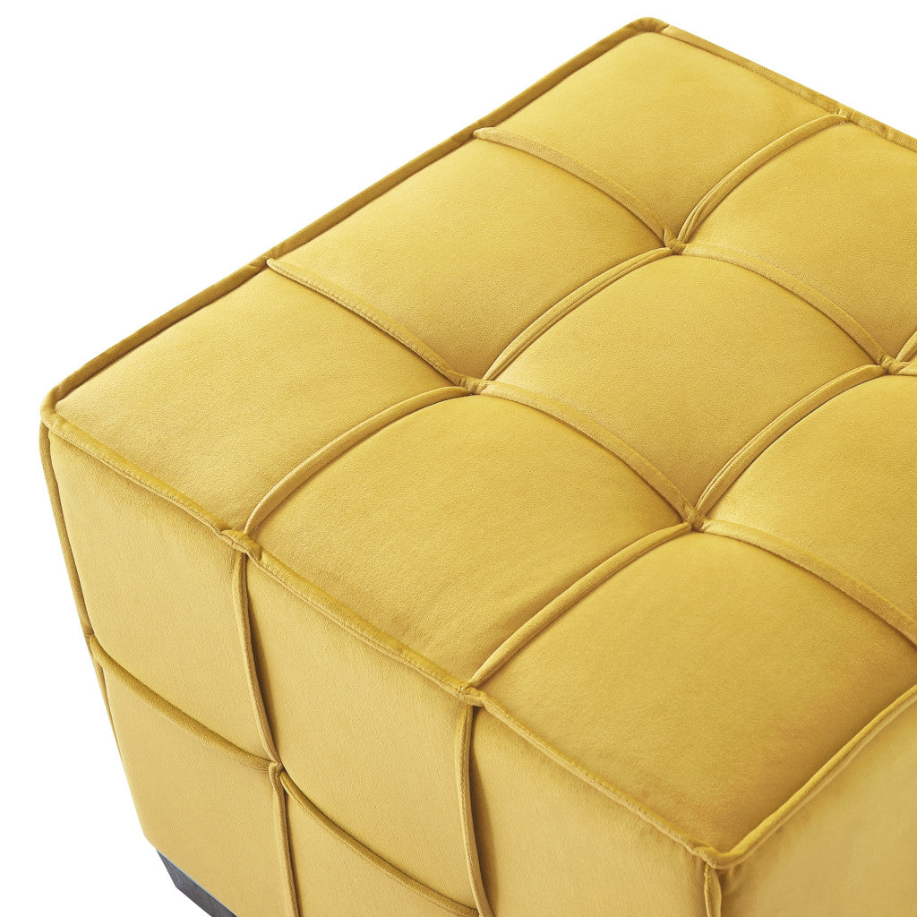 22" Yellow Velvet And Black Cube Ottoman