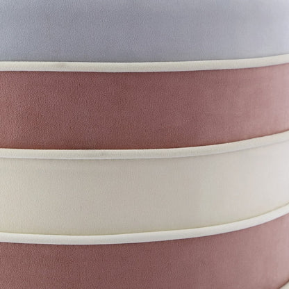 18" Blush Velvet And Gold Round Striped Ottoman