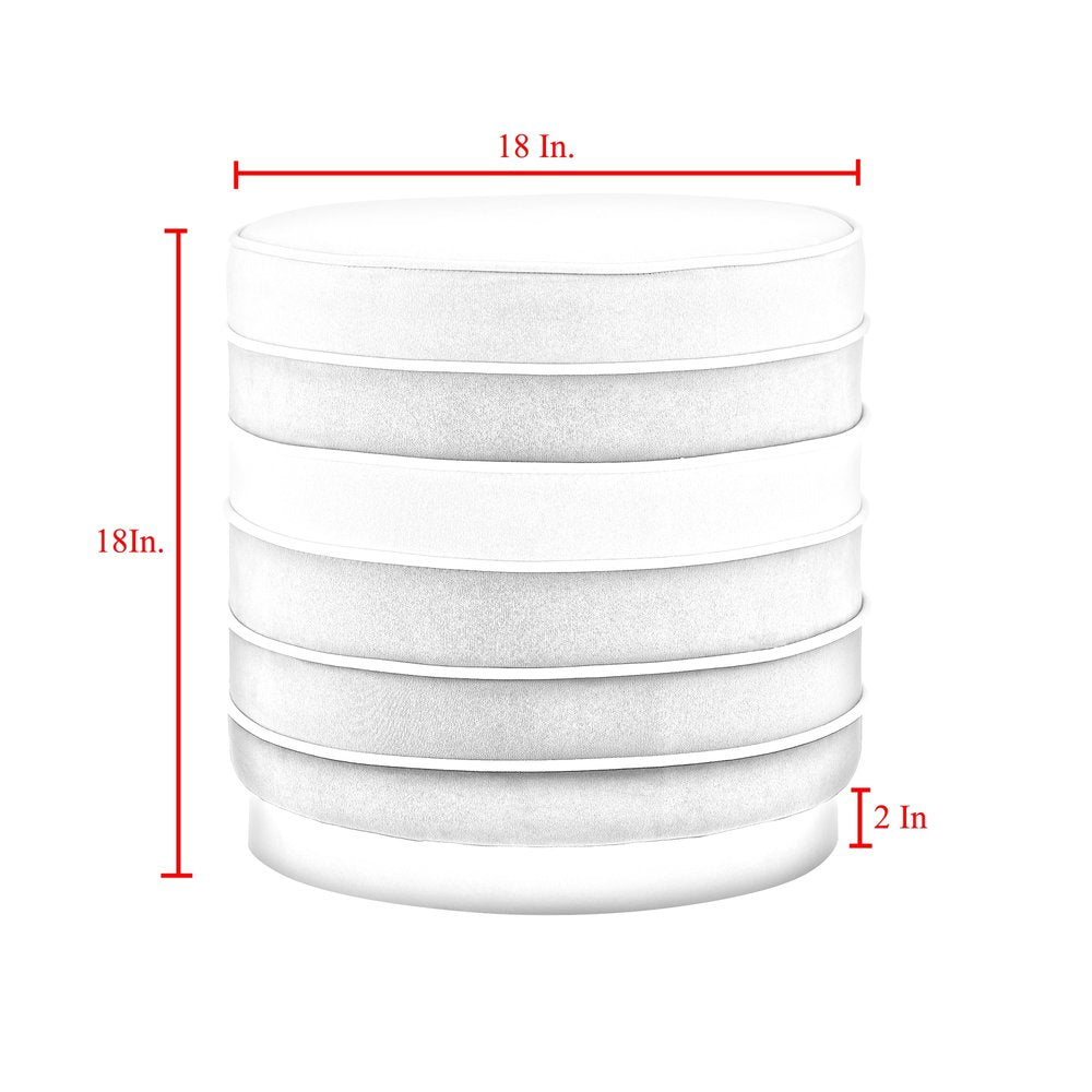 18" Blush Velvet And Gold Round Striped Ottoman