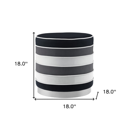 18" Blush Velvet And Gold Round Striped Ottoman