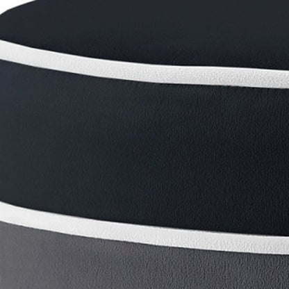 18" Blush Velvet And Gold Round Striped Ottoman