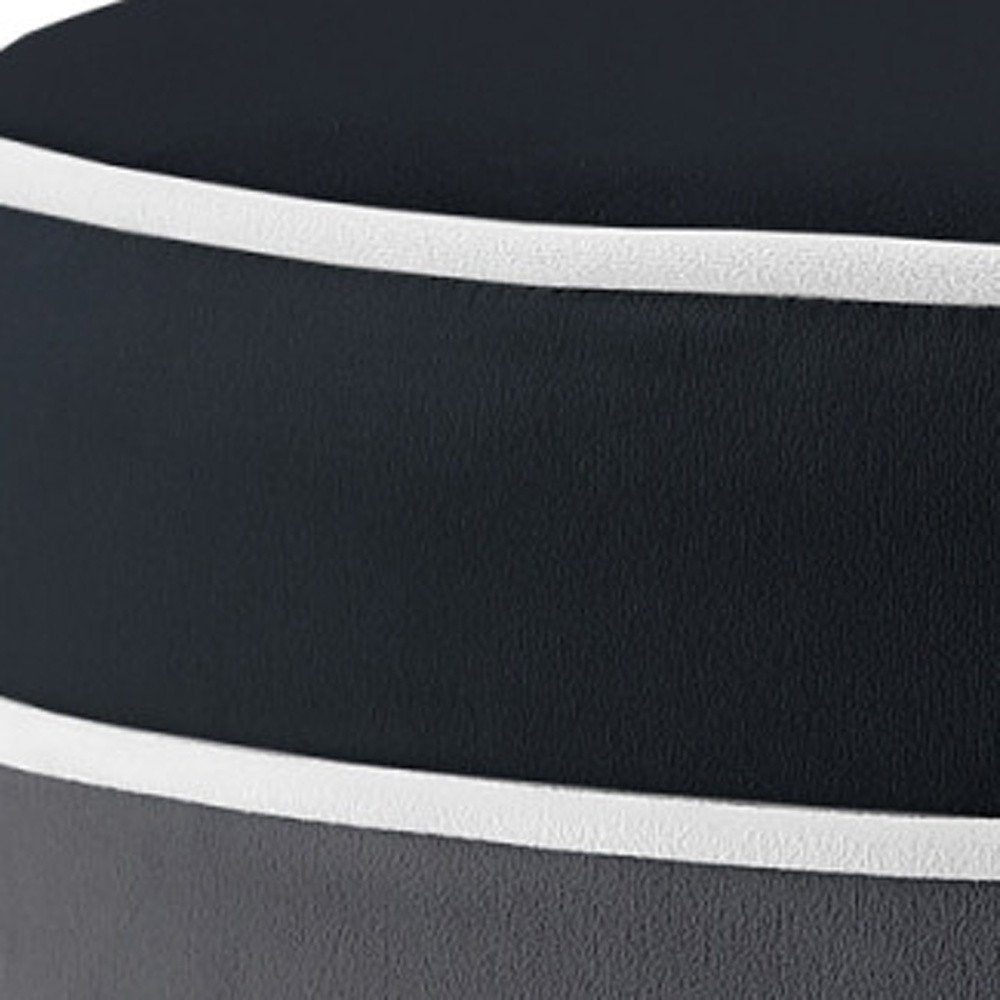 18" Blush Velvet And Gold Round Striped Ottoman