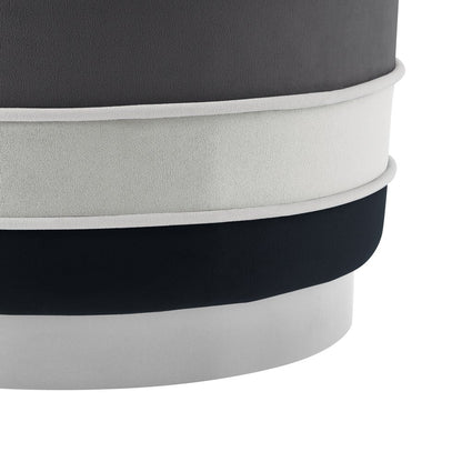 18" Blush Velvet And Gold Round Striped Ottoman