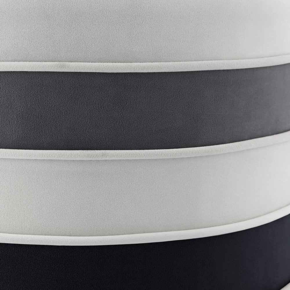 18" Blush Velvet And Gold Round Striped Ottoman