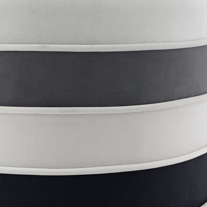 18" Blush Velvet And Gold Round Striped Ottoman