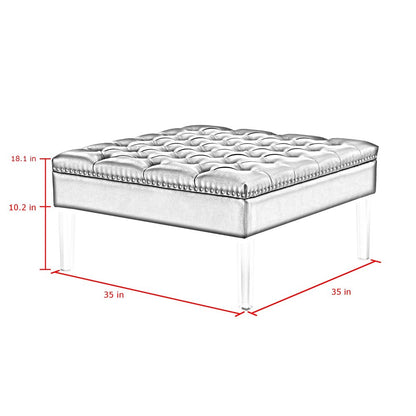 35" Espresso Faux Leather And Clear Cocktail Ottoman