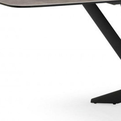118" Gray And Black Ceramic And Metal Trestle Base Dining Table