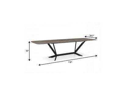 118" Gray And Black Ceramic And Metal Trestle Base Dining Table