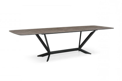 118" Gray And Black Ceramic And Metal Trestle Base Dining Table