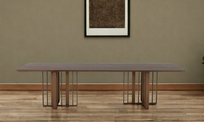 118" Brown And Brass Stainless Steel Double Pedestal Base Dining Table