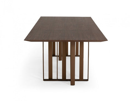 118" Brown And Brass Stainless Steel Double Pedestal Base Dining Table