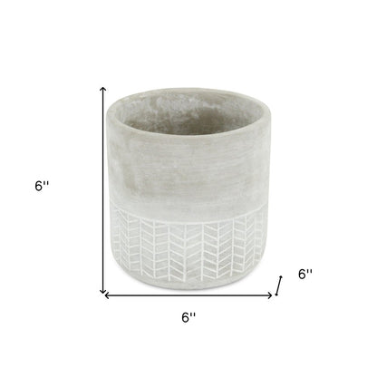 6" Light Gray Geometric Cement Indoor Outdoor Round Pot Planter