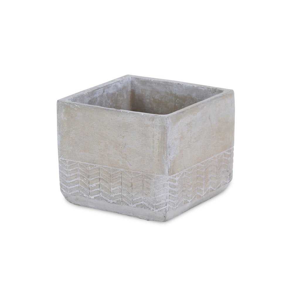 6" Light Gray Chevron Cement Indoor Outdoor Square Pot Planter