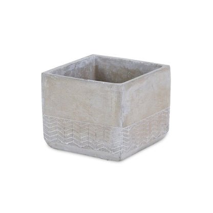 6" Light Gray Chevron Cement Indoor Outdoor Square Pot Planter