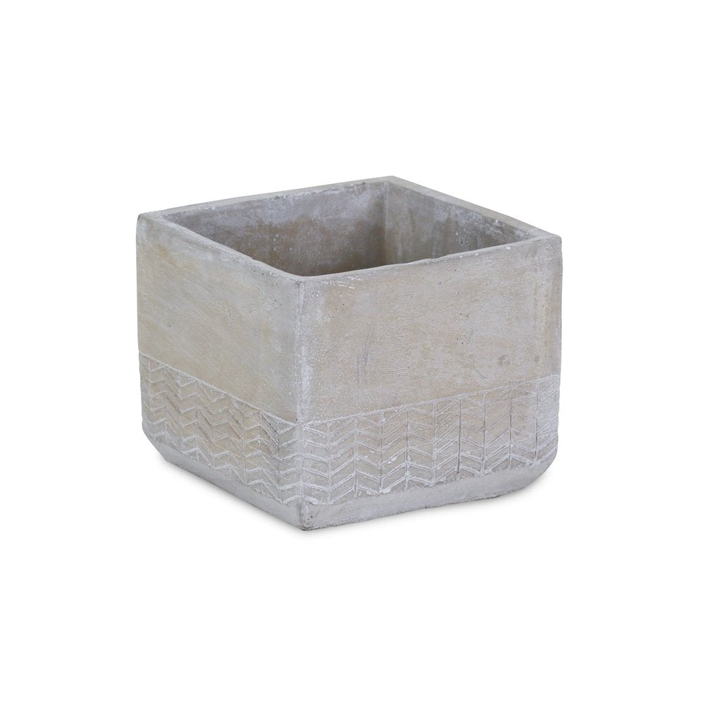 6" Light Gray Chevron Cement Indoor Outdoor Square Pot Planter
