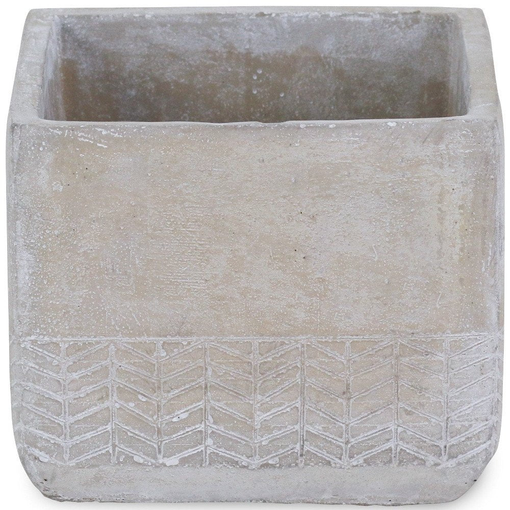 6" Light Gray Chevron Cement Indoor Outdoor Square Pot Planter