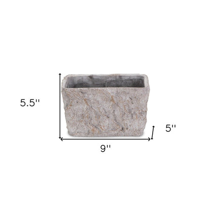 9" Gray Speckle Glaze Cement Indoor Outdoor Rectangular Pot Planter