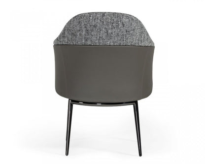 Gray and Black Upholstered Fabric And Faux Leather Wing Back Dining Arm Chair