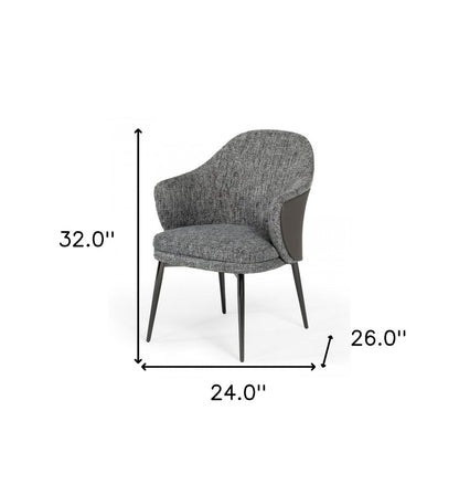 Gray and Black Upholstered Fabric And Faux Leather Wing Back Dining Arm Chair