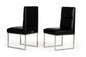 Set of Two Tufted Black And Silver Upholstered Faux Leather Dining Side Chairs