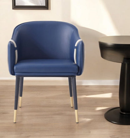 Blue Beige and Black Upholstered Faux Leather Dining Arm Chair