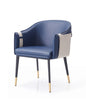 Blue Beige and Black Upholstered Faux Leather Dining Arm Chair