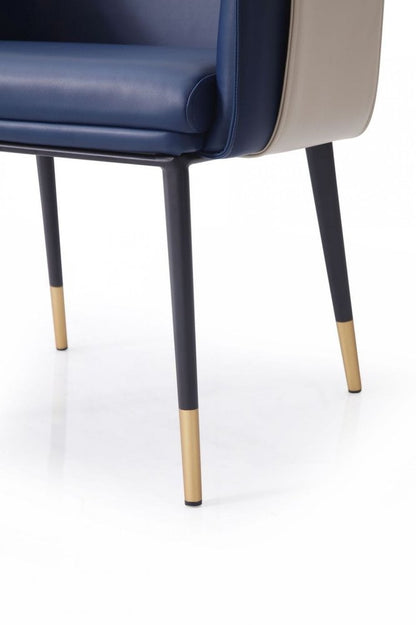 Blue Beige and Black Upholstered Faux Leather Dining Arm Chair