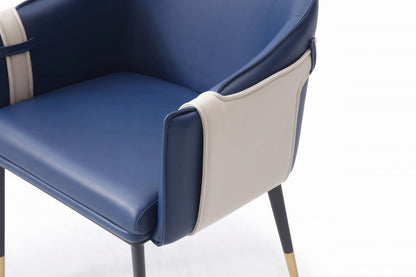 Blue Beige and Black Upholstered Faux Leather Dining Arm Chair