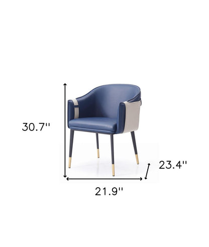 Blue Beige and Black Upholstered Faux Leather Dining Arm Chair