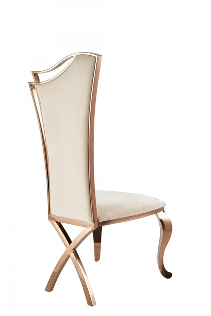 Set of Two Tufted Beige And Rose Gold Upholstered Velvet Dining Side Chairs