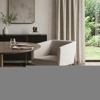 Light Gray And Brass Upholstered Fabric Dining Arm Chair