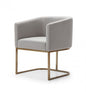 Light Gray And Antiqued Brass Upholstered Fabric Dining Arm Chair