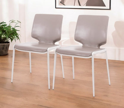 Set of Two Dark Gray And Silver Upholstered Faux Leather Dining Side Chairs