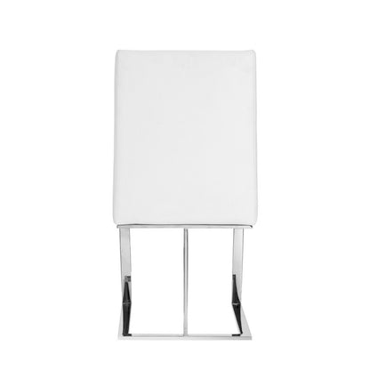 White And Silver Upholstered Faux Leather Dining Side Chair
