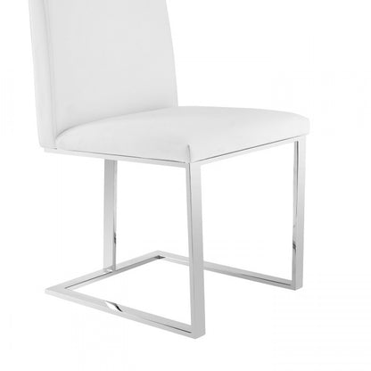 White And Silver Upholstered Faux Leather Dining Side Chair