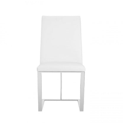 White And Silver Upholstered Faux Leather Dining Side Chair