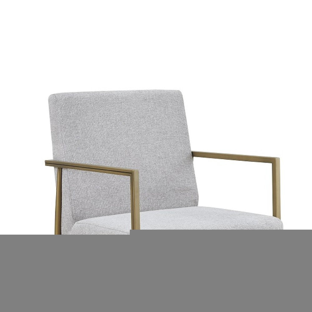 Light Gray And Brass Upholstered Fabric Dining Arm Chair