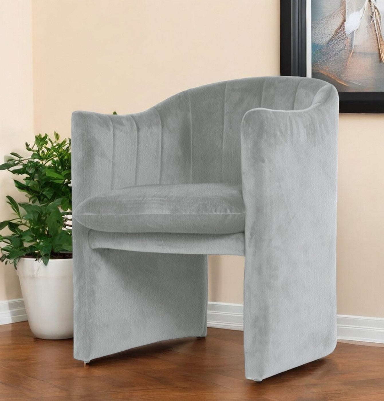 Gray Upholstered Velvet Dining Arm Chair